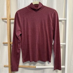 L (fits M), NWOT Madewell Semi Sheer Mockneck Tee, Long Sleeve, Heather Merlot